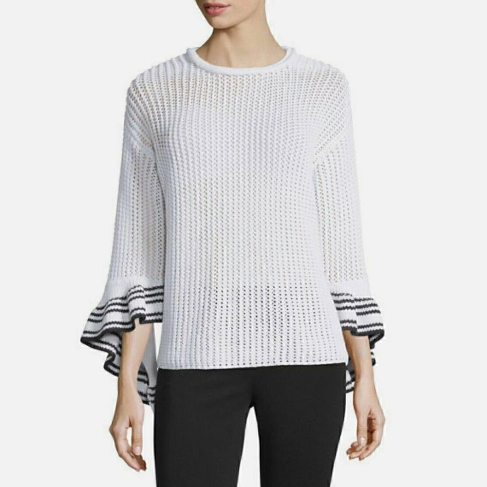3.1 Phillip Lim‎ Netted Cotton-Blend  Sweater, Size  XS, black, white